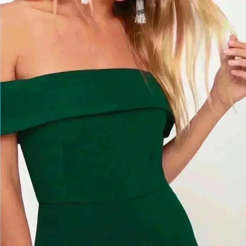 Lulus Aveline Forest Green Off-the-Shoulder Maxi Dress, Womens Size Medium - Picture 2 of 16